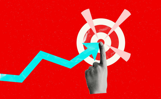 Grafik einer Hand, die auf eine Zielscheibe zeigt.