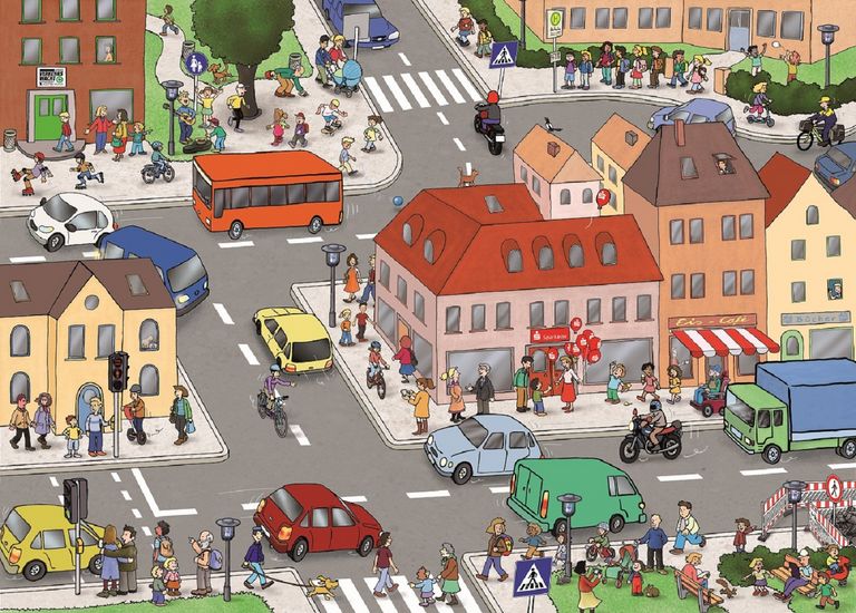 Wimmelbild im Straßenverkehr
